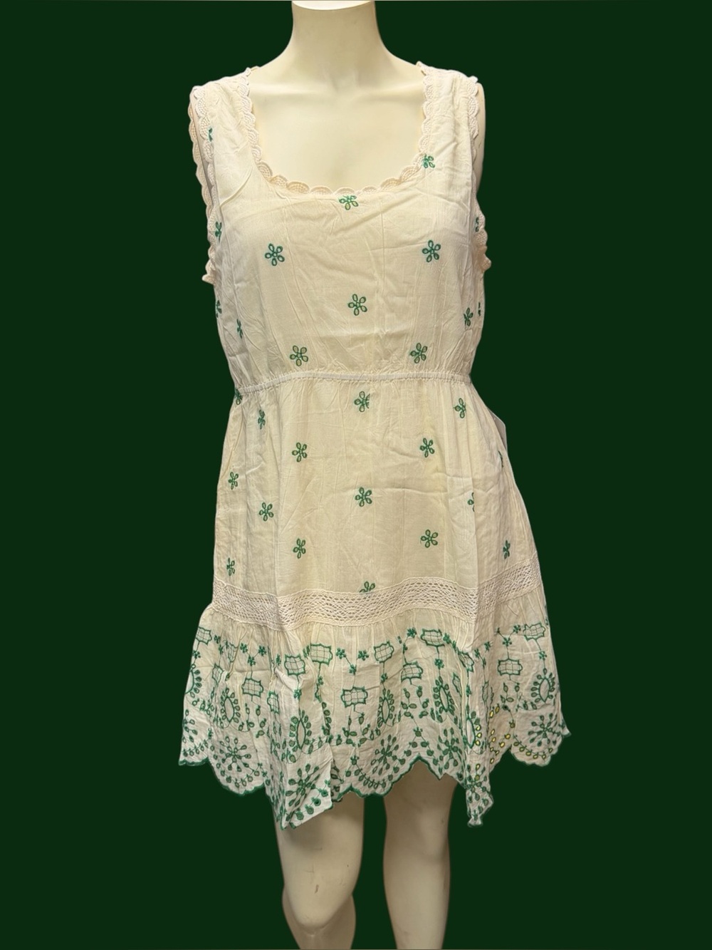 Maisie embroidered mini sundress sleeveless cotton ivory yellow Kelly green $138